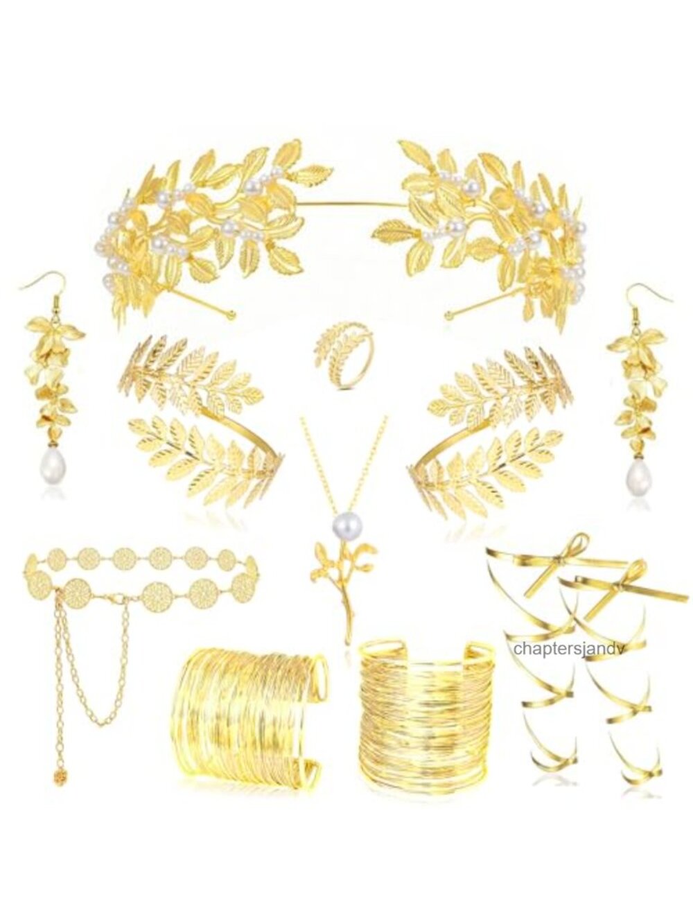 11PCS Gold Plated Greek Goddess Toga Costume Jewelry Set for Women